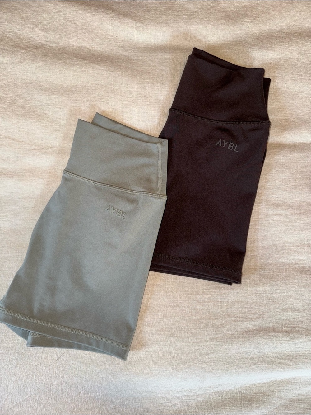 AYBL High-Rise Bike Shorts Duo — Brown & Sage Green